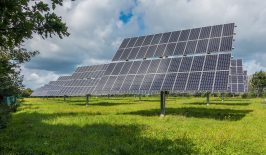 Eine Solaranlage auf einer grünen Wiese